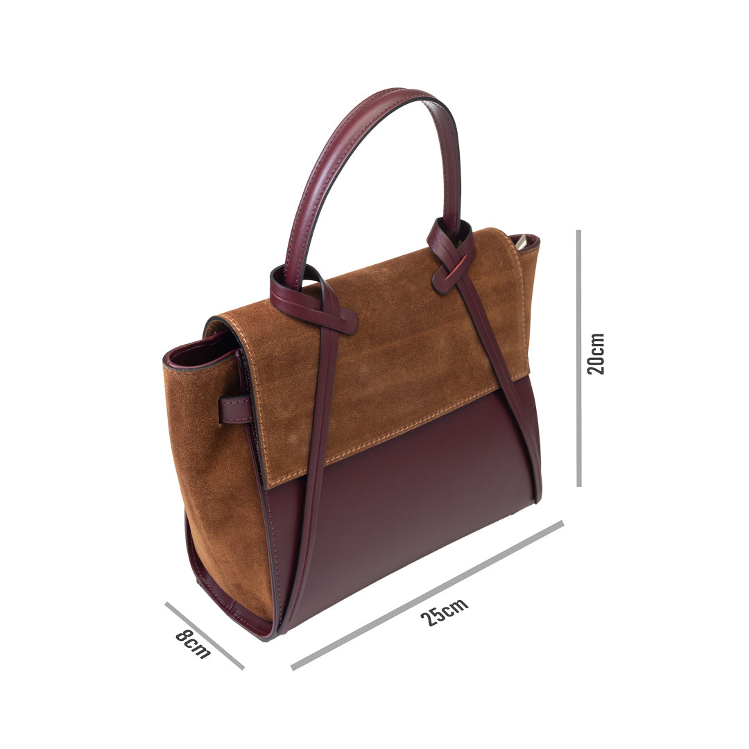Damenhandtasche aus braun-bordeauxfarbenem Echtleder Erika