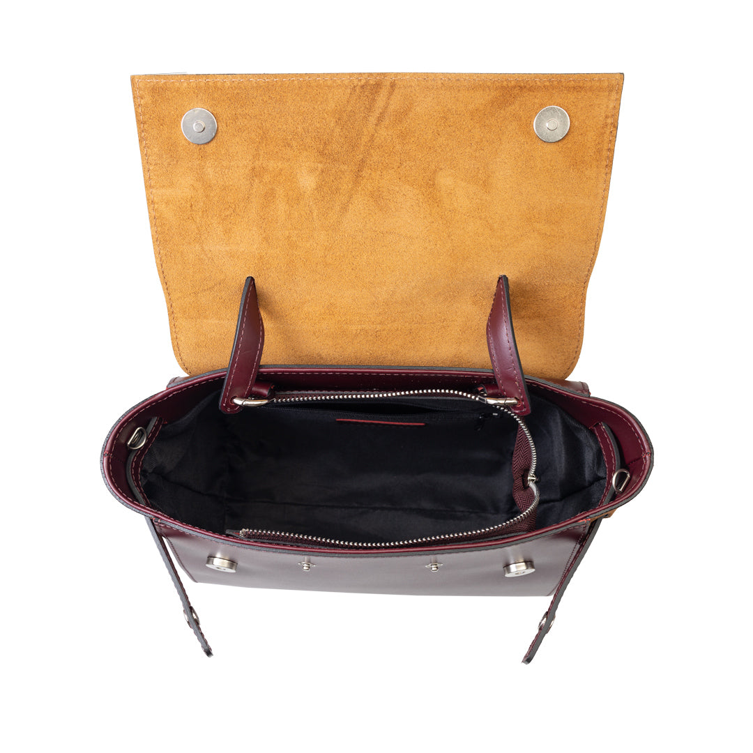Damenhandtasche aus braun-bordeauxfarbenem Echtleder Erika