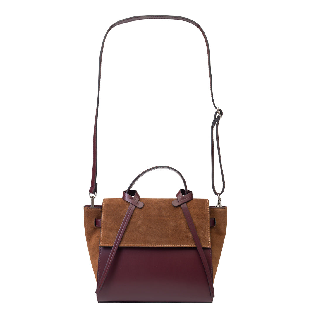 Damenhandtasche aus braun-bordeauxfarbenem Echtleder Erika