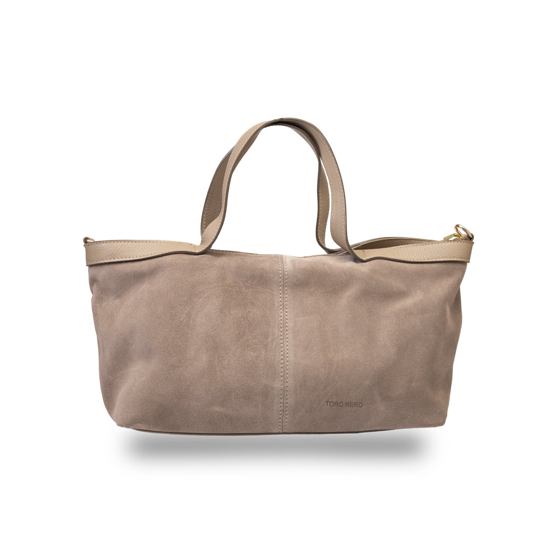 Damenhandtasche aus taupefarbenem Wildleder Bianca