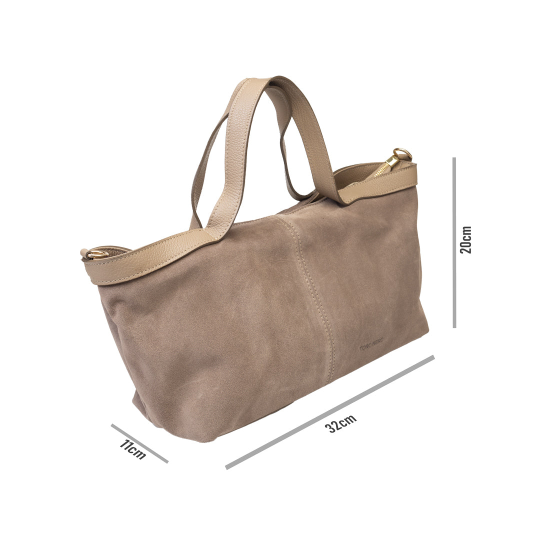Damenhandtasche aus taupefarbenem Wildleder Bianca