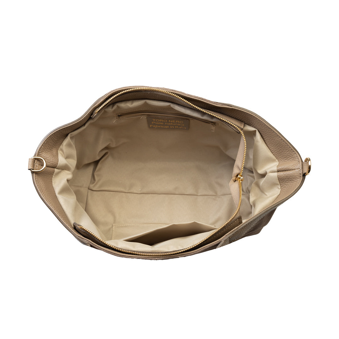Damenhandtasche aus taupefarbenem Wildleder Bianca