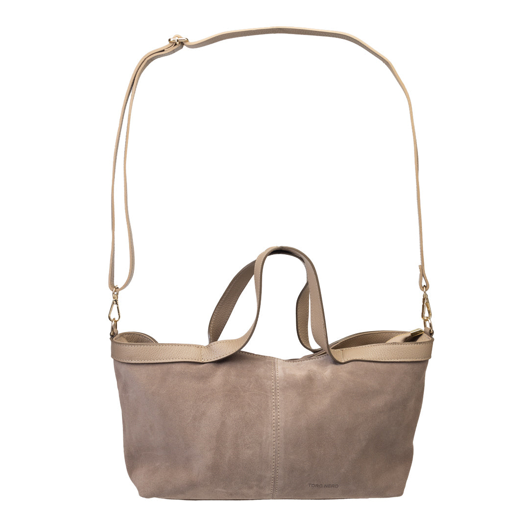 Damenhandtasche aus taupefarbenem Wildleder Bianca