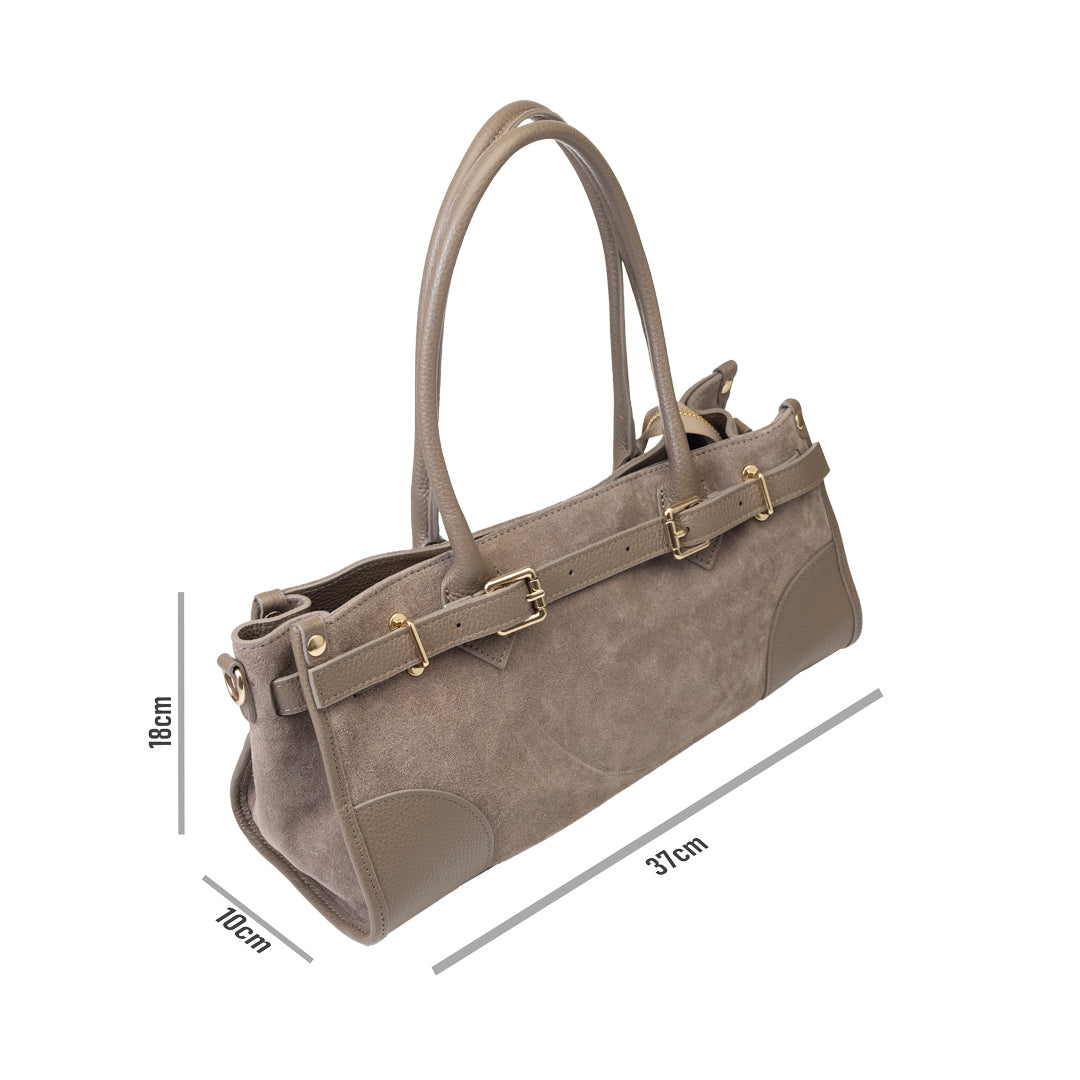 Bolso de mujer de piel genuina topo oscuro Evelin
