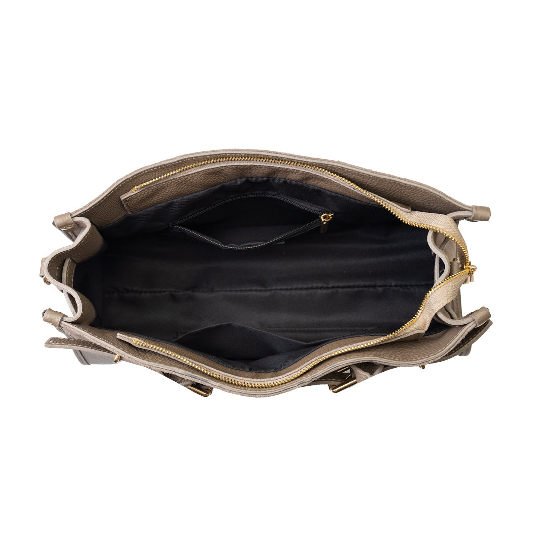 Bolso de mujer de piel genuina topo oscuro Evelin