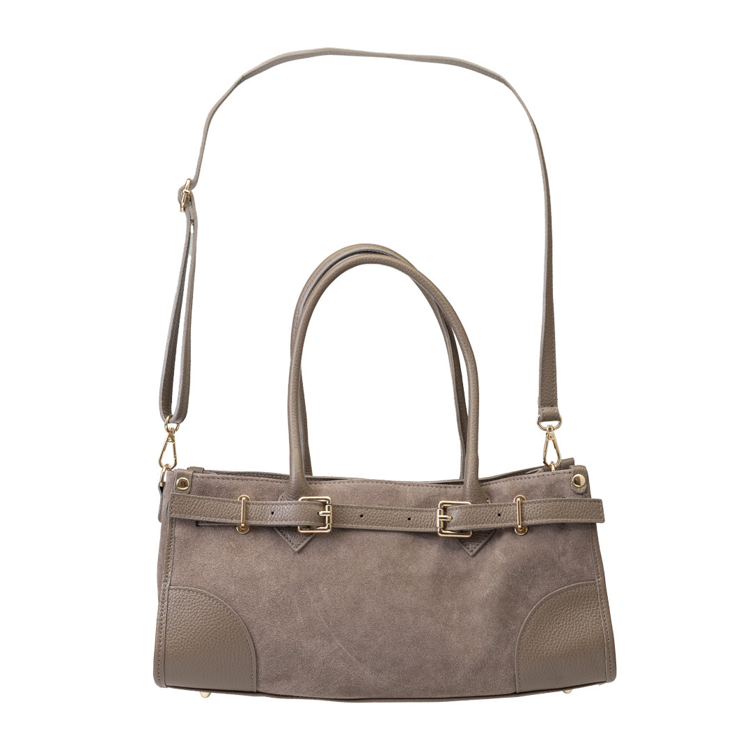 Bolso de mujer de piel genuina topo oscuro Evelin