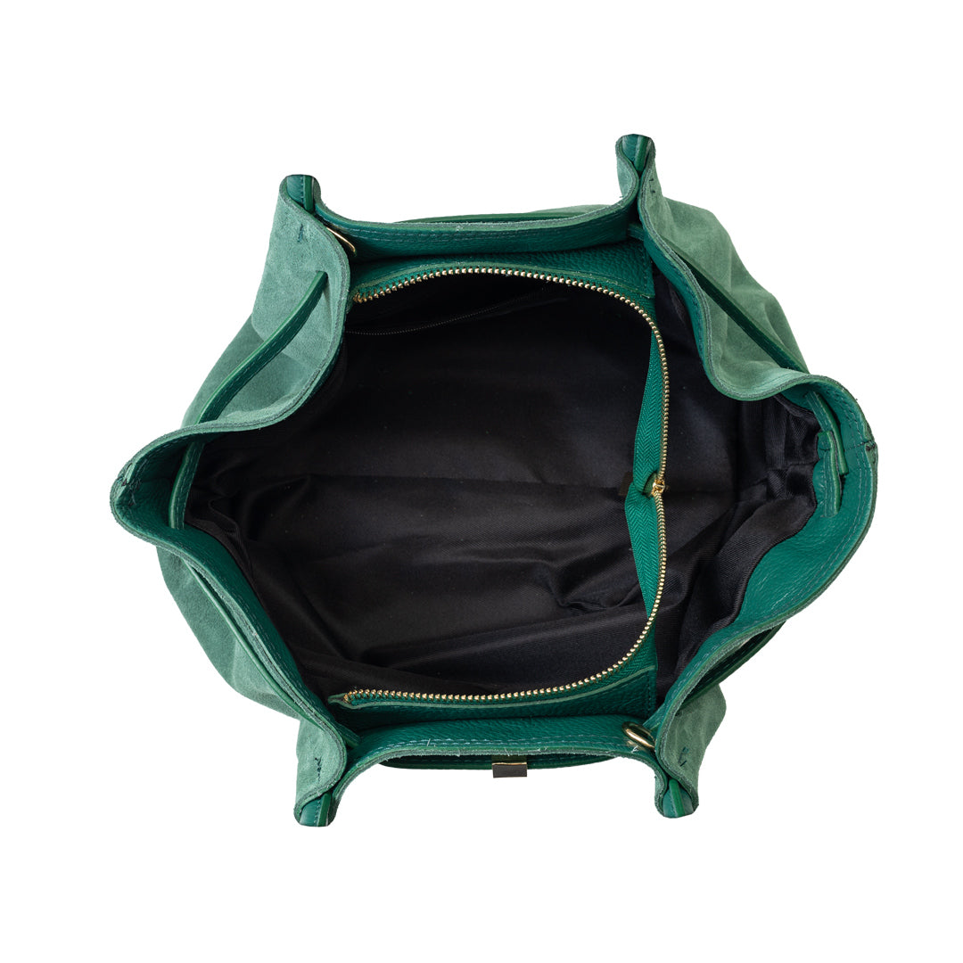 Geantă damă din piele naturala verde Elena