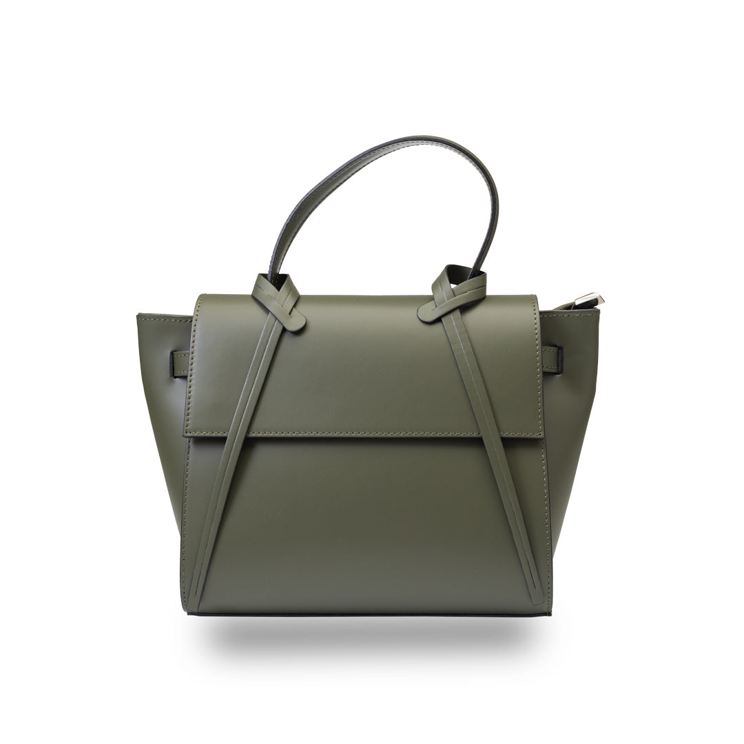 Bolso de mujer de piel natural verde militar Erika