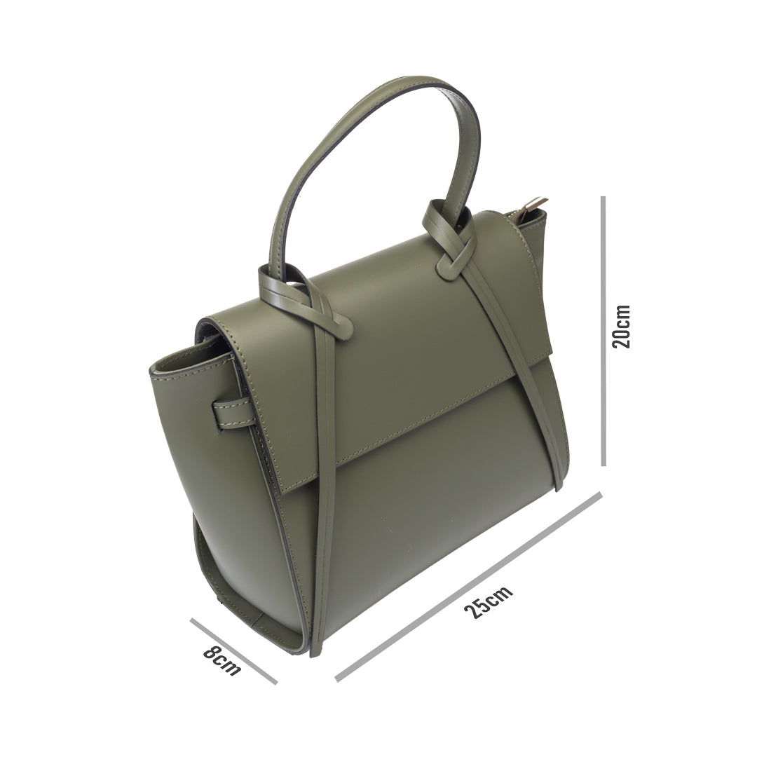 Bolso de mujer de piel natural verde militar Erika