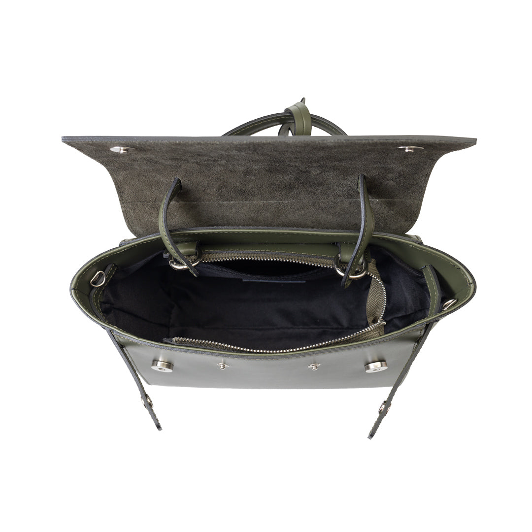 Bolso de mujer de piel natural verde militar Erika