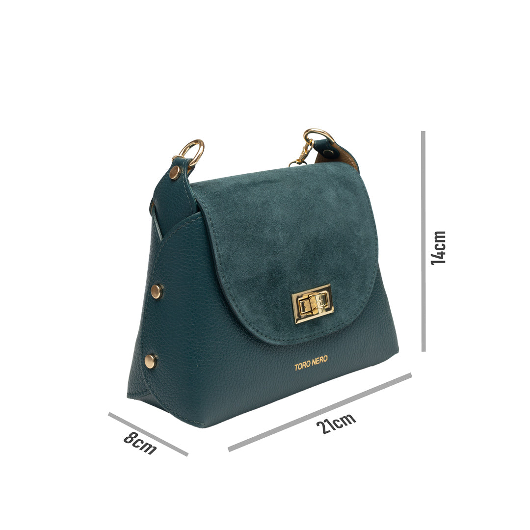 Bolso de mujer de ante natural, verde petróleo Raisa