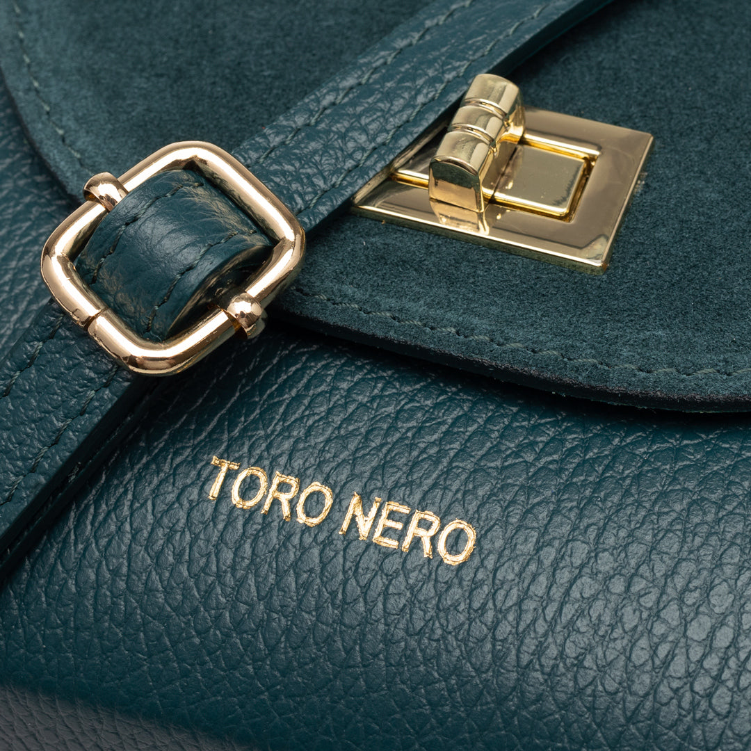 Bolso de mujer de ante natural, verde petróleo Raisa