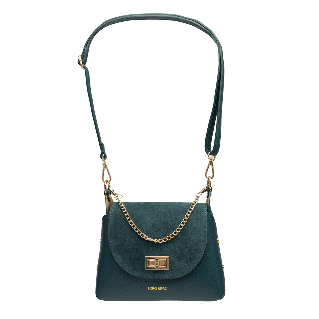 Bolso de mujer de ante natural, verde petróleo Raisa