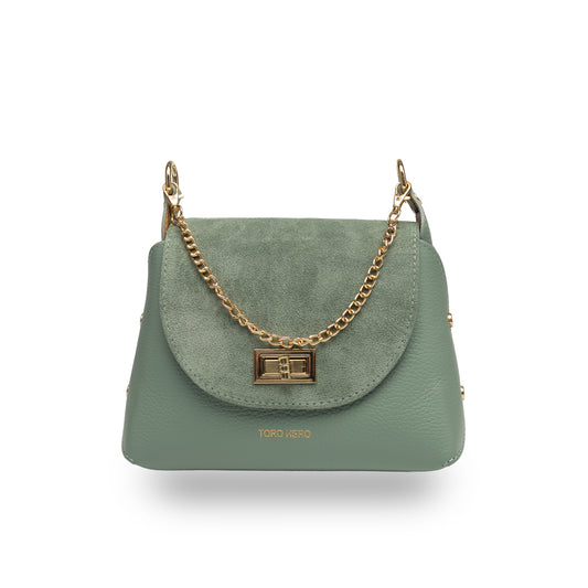 Borsa da donna in pelle scamosciata naturale, verde salvia Raisa