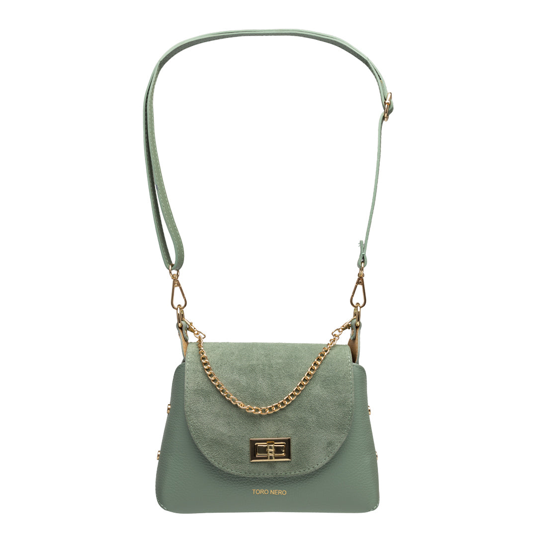 Borsa da donna in pelle scamosciata naturale, verde salvia Raisa