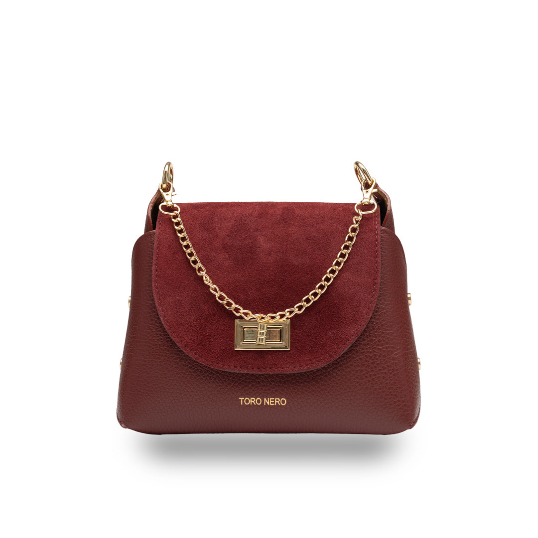 Bolso de mujer de piel serraje natural, burdeos Raisa