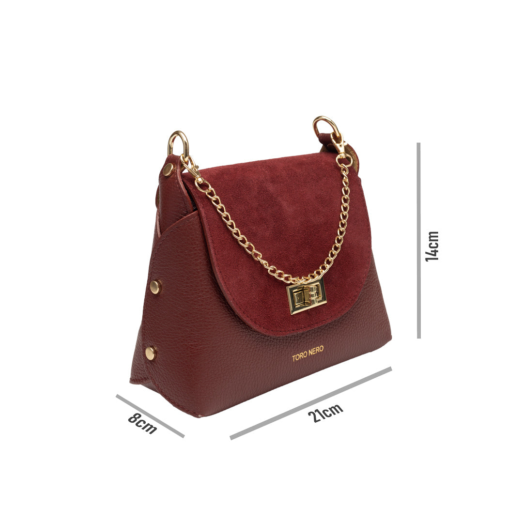 Bolso de mujer de piel serraje natural, burdeos Raisa