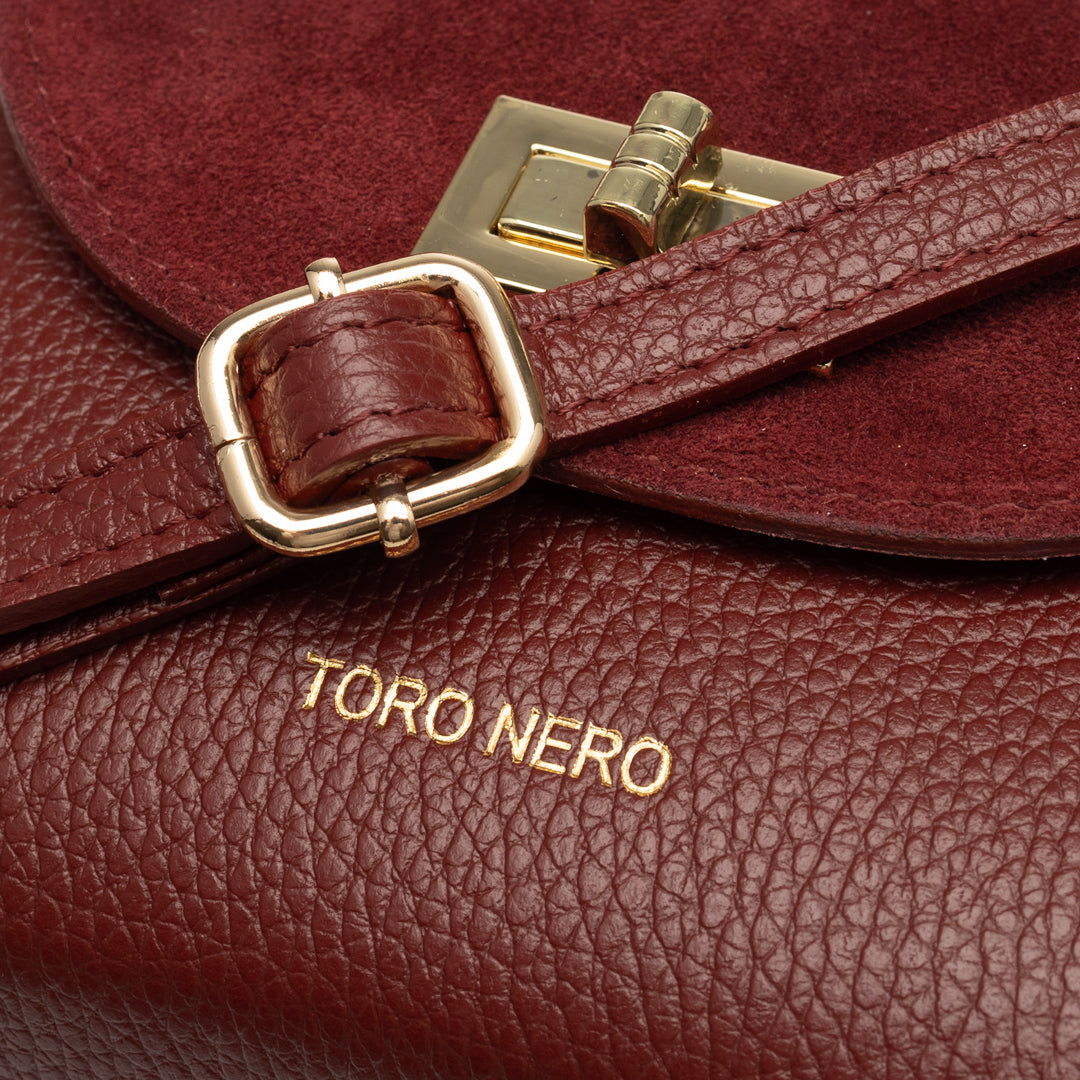 Bolso de mujer de piel serraje natural, burdeos Raisa