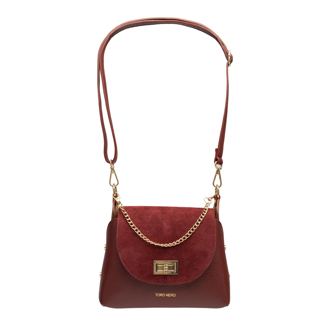 Bolso de mujer de piel serraje natural, burdeos Raisa