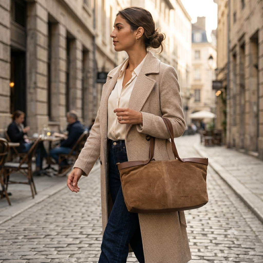 Bolso de mujer de piel de ante natural marrón Bianca
