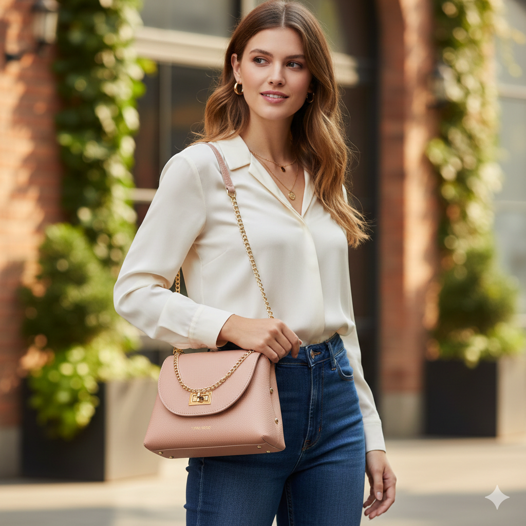 Damenhandtasche aus hellrosa Echtleder Raisa