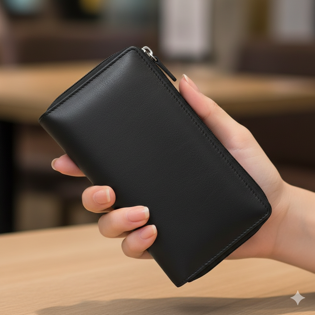 Portofel femei din piele naturala negru Ina,protectie Rfid