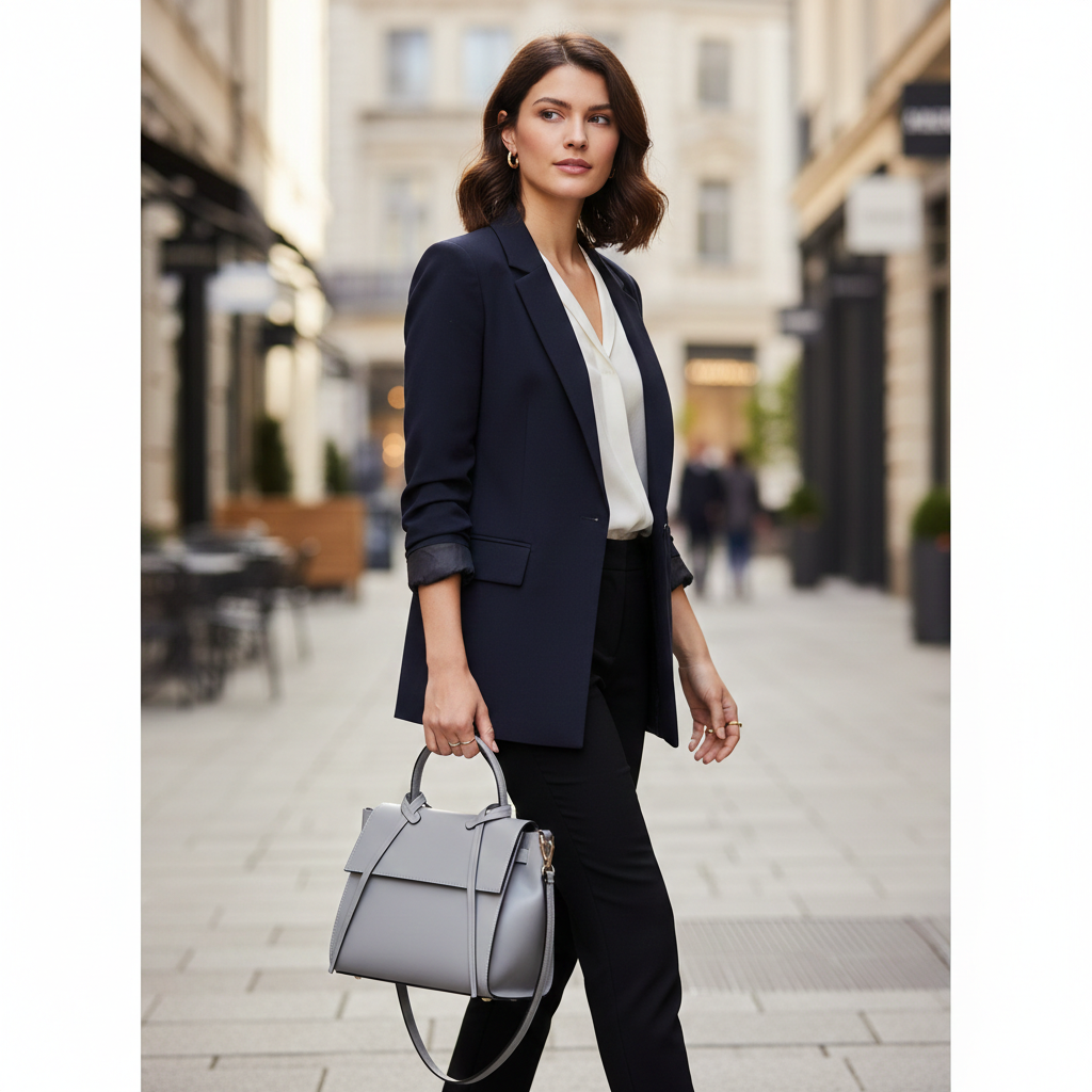 Damenhandtasche aus echtem Leder Grau Erika