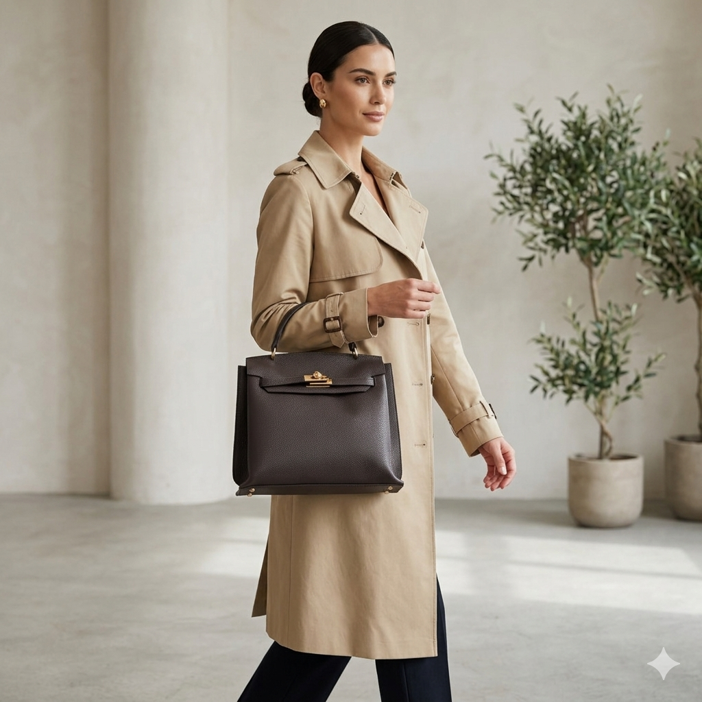 Borsa da donna in vera pelle marrone scuro Raluca