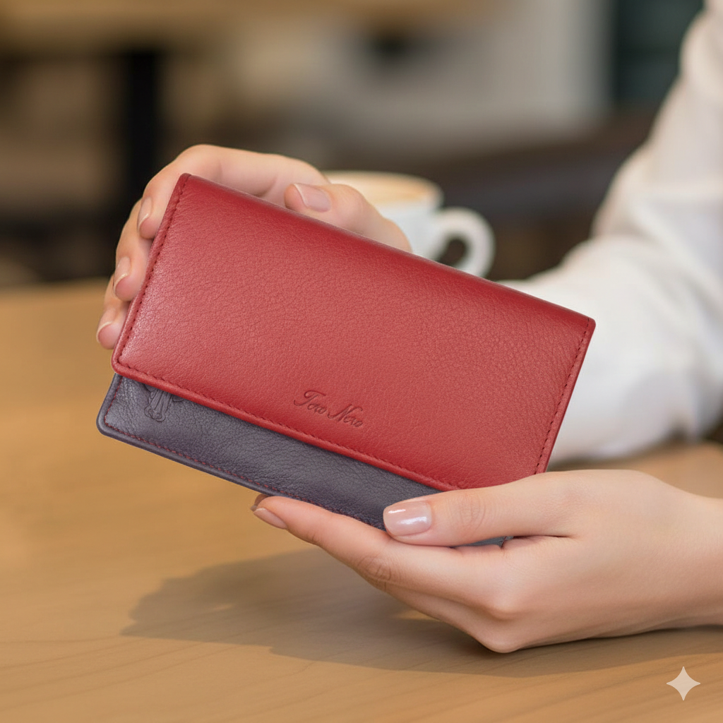 Ženski novčanik od prirodne kože crveno-ljubičasti Cloudy, RFID zaštita