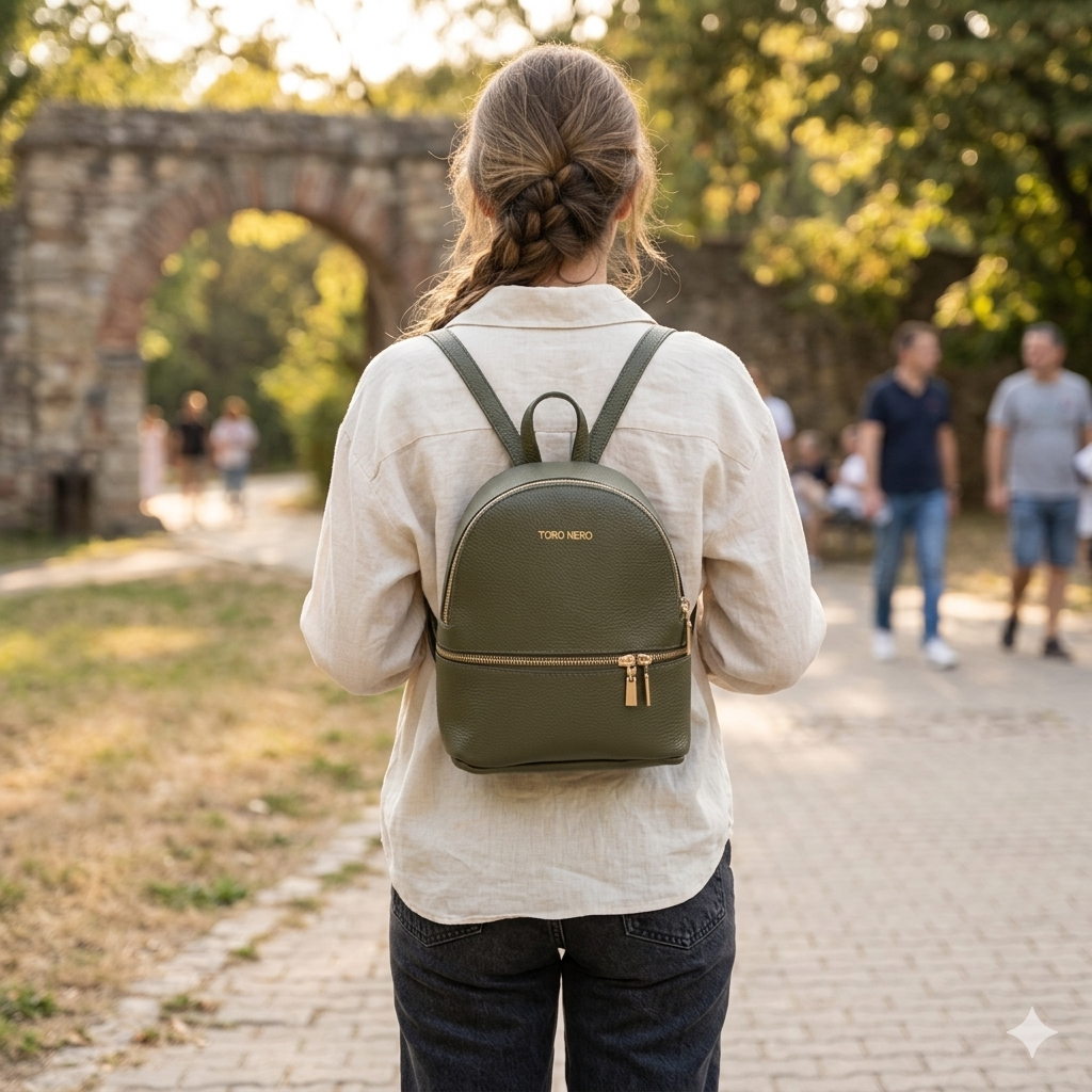 Rucsac damă din piele naturala verde armi Teen Spirit