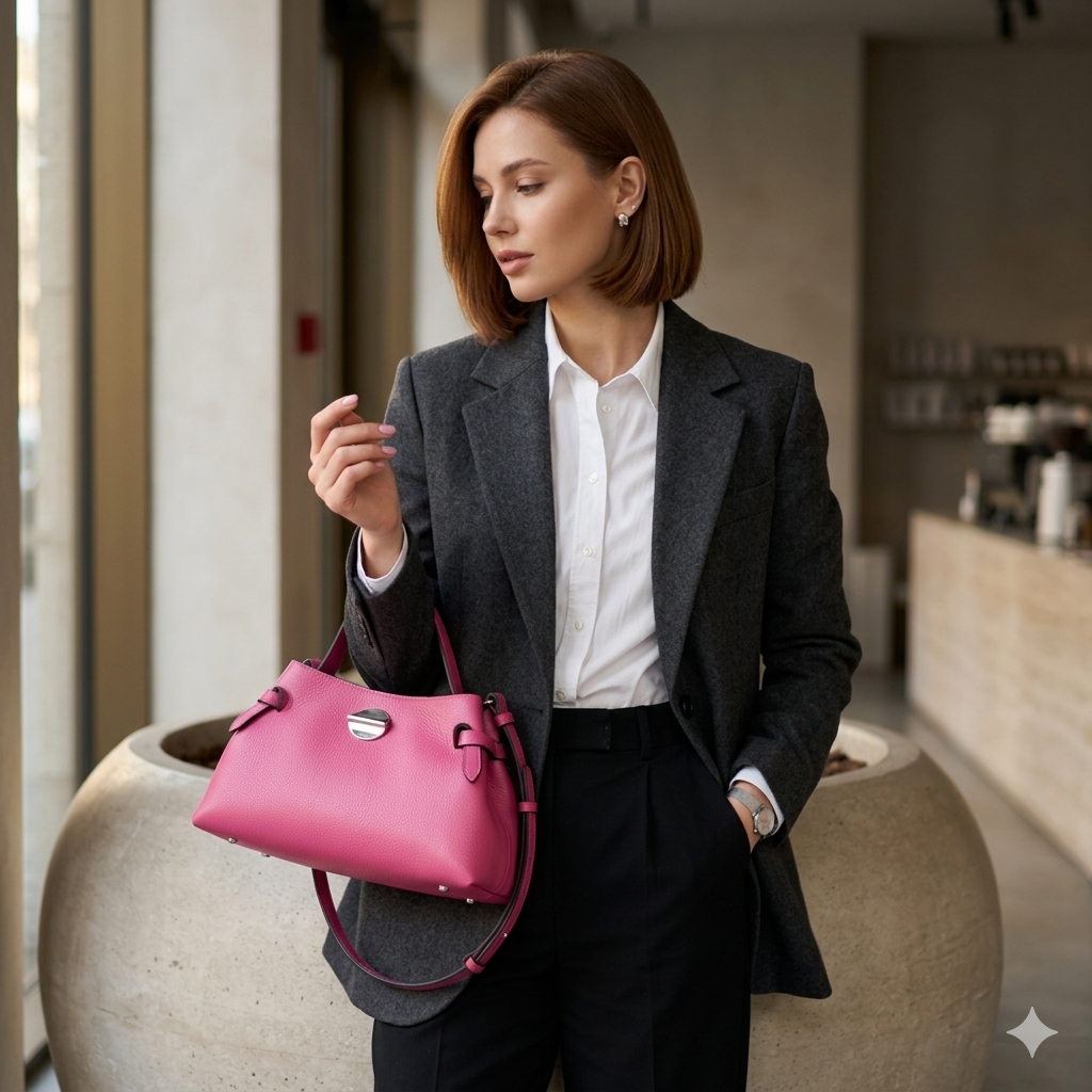Geanta dama din piele naturala fucsia Tania
