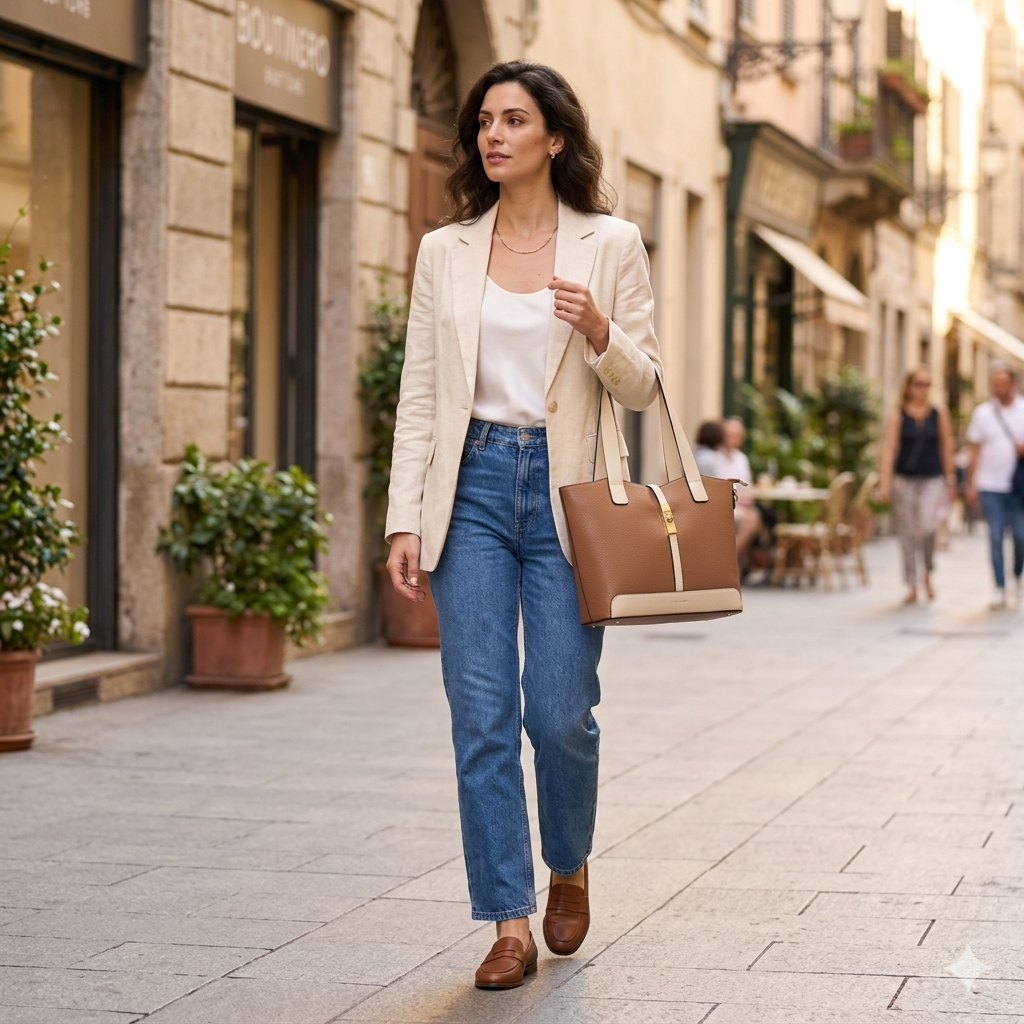 Bolso de mujer de piel natural beige-marrón Sorina