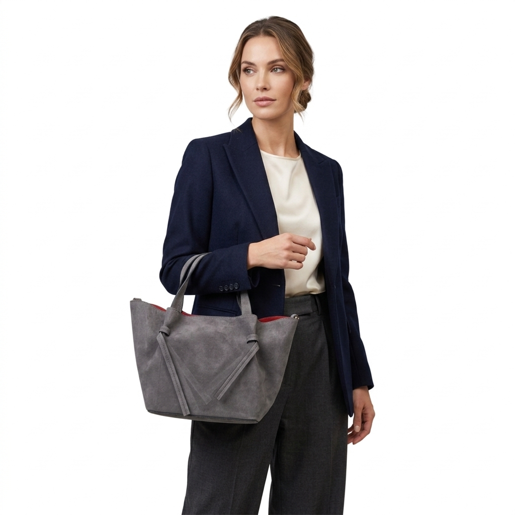 Bolso de mujer de ante natural gris Loretta