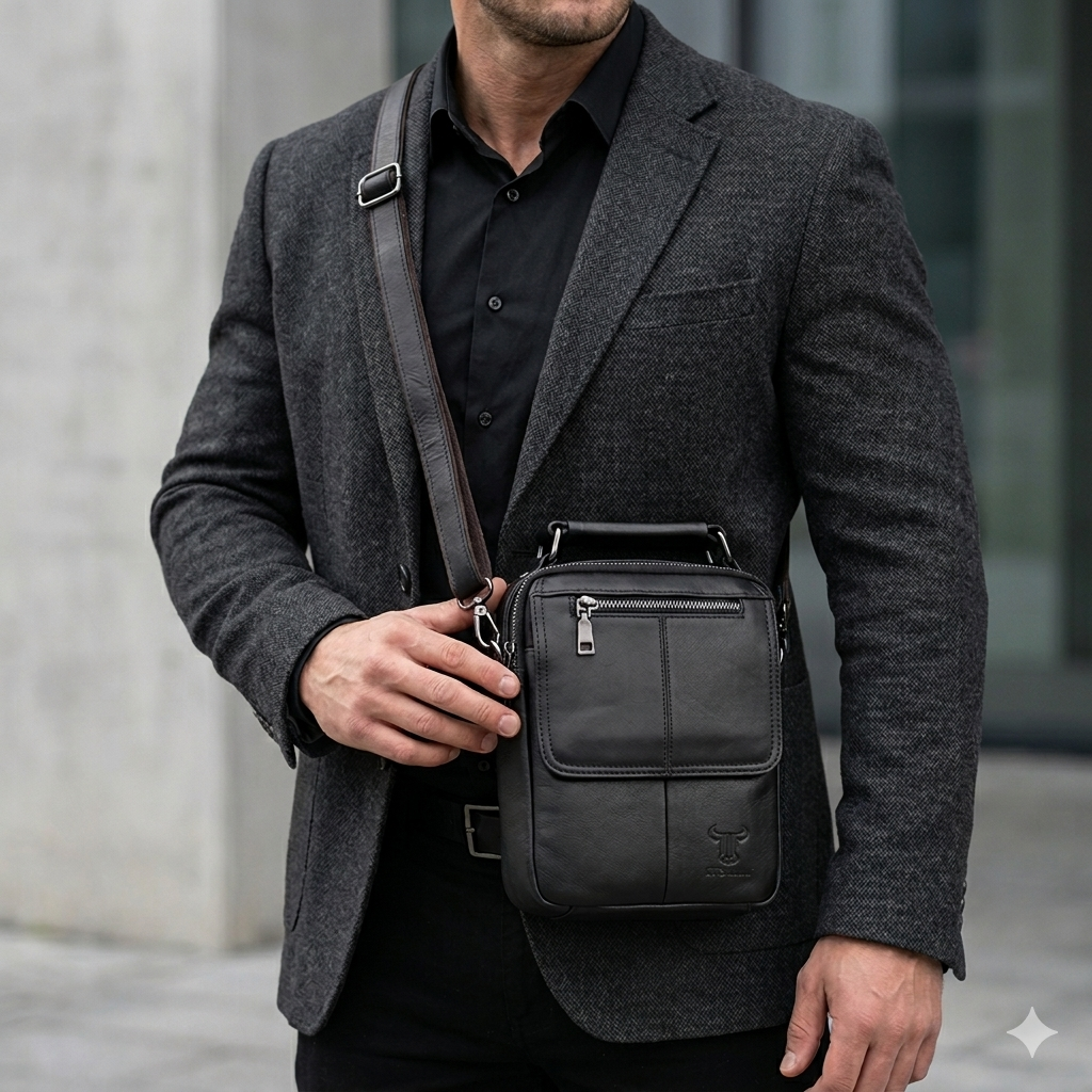 Herrentasche aus echtem Leder schwarz Trio
