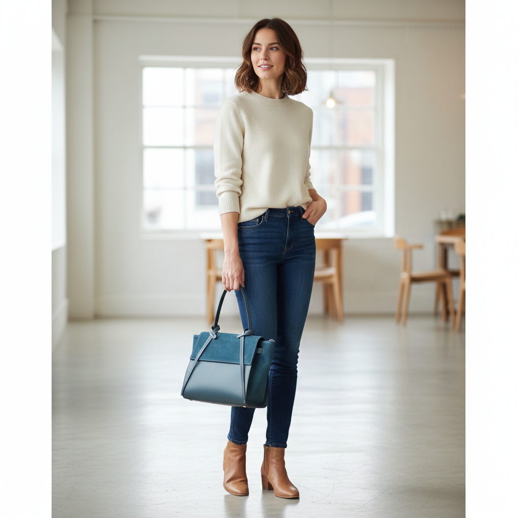 Bolso de mujer de ante natural verde petróleo Erika