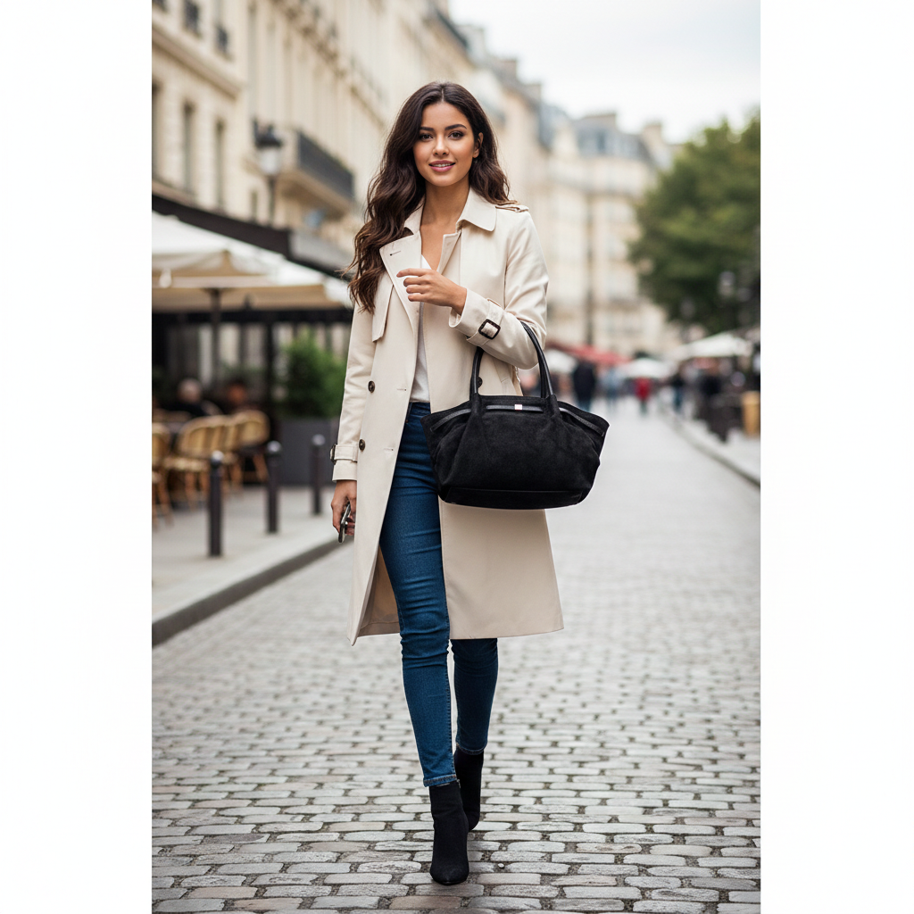 Women's bag made of black genuine leather Elena