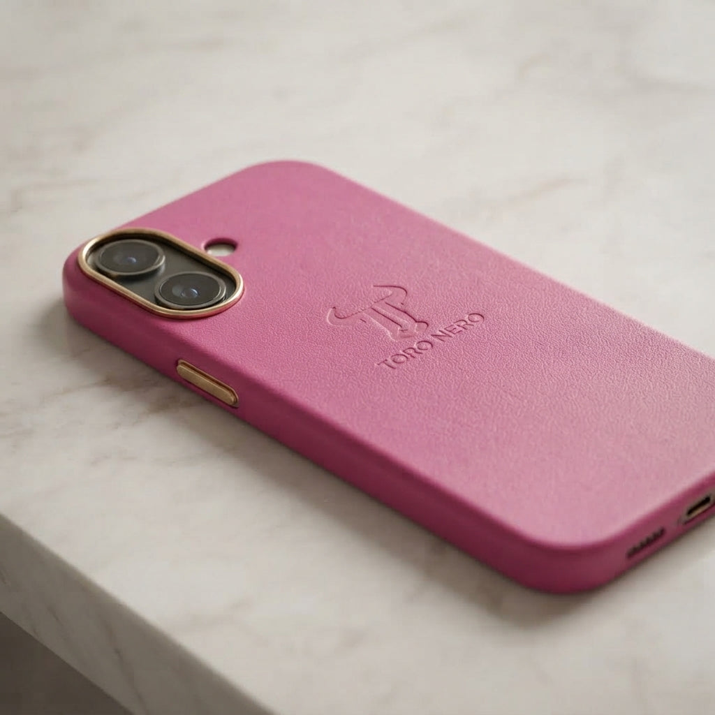 Husa telefon din piele naturala fucsia Iphone 17