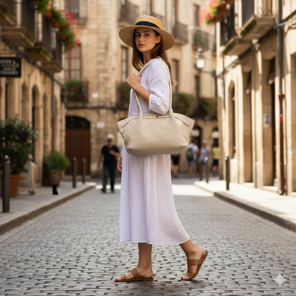 Bolso de mujer de piel natural beige Elena
