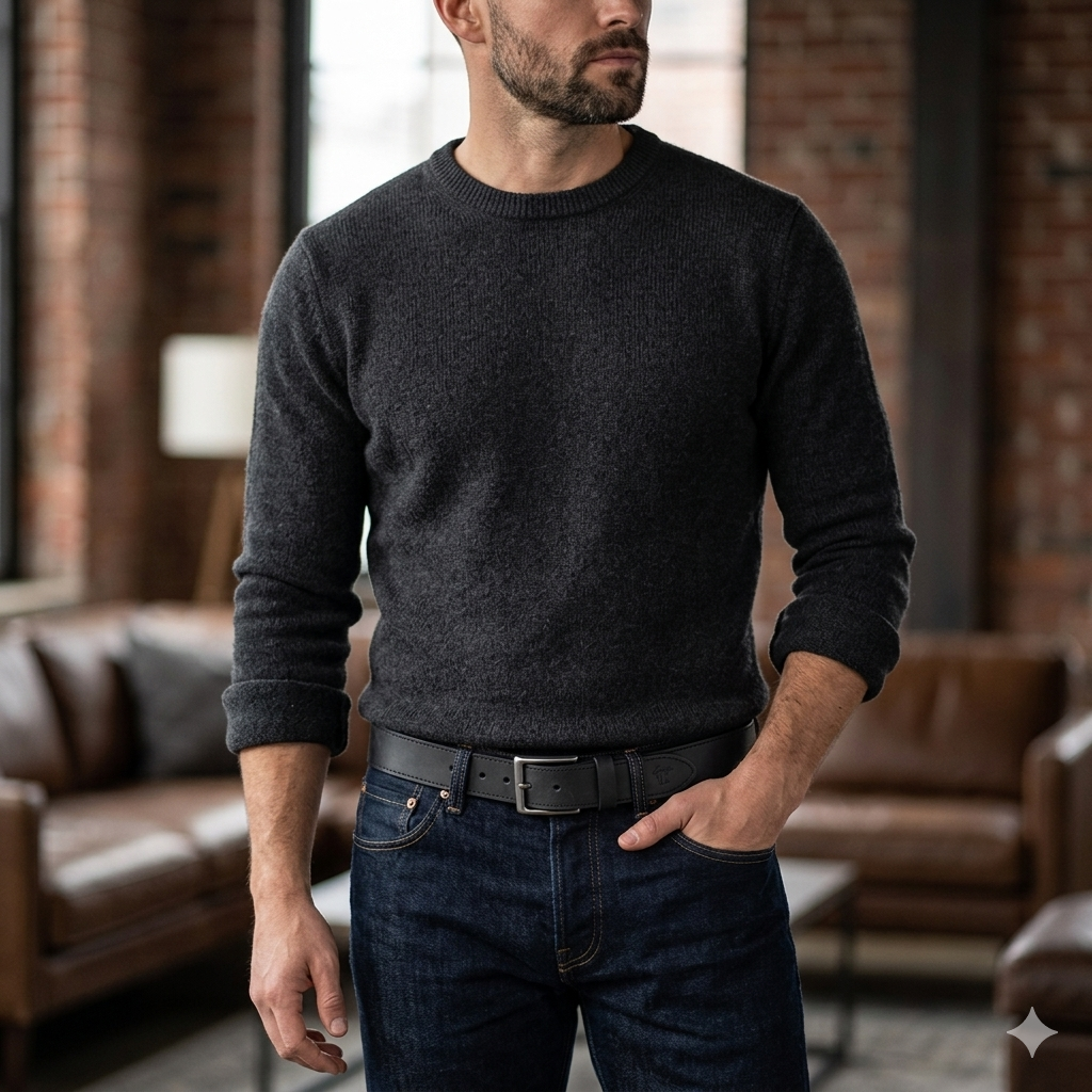 Curea barbati din piele naturala neagra Denim
