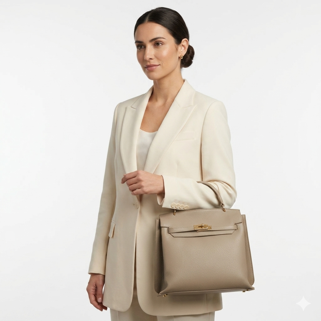 Geanta dama din piele naturala taupe Raluca