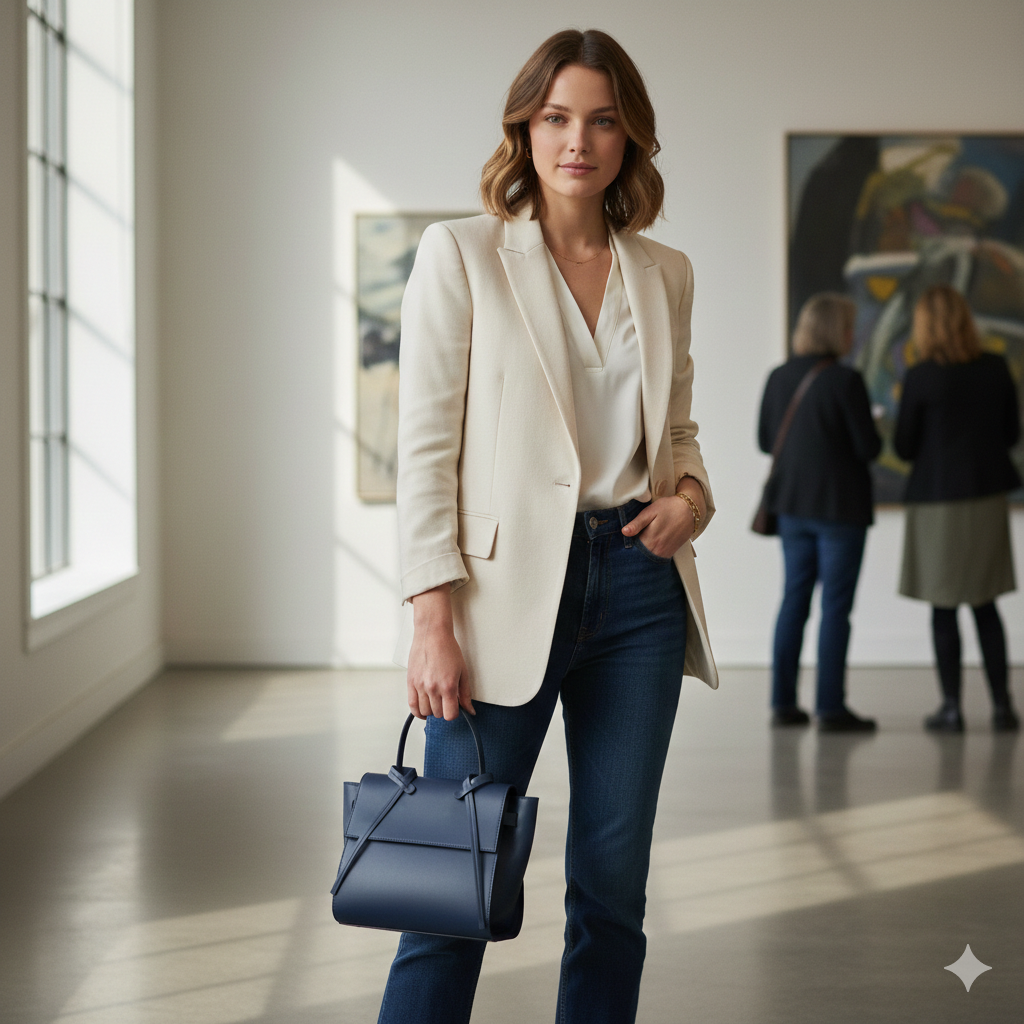 Bolso de mujer de piel natural azul marino Erika