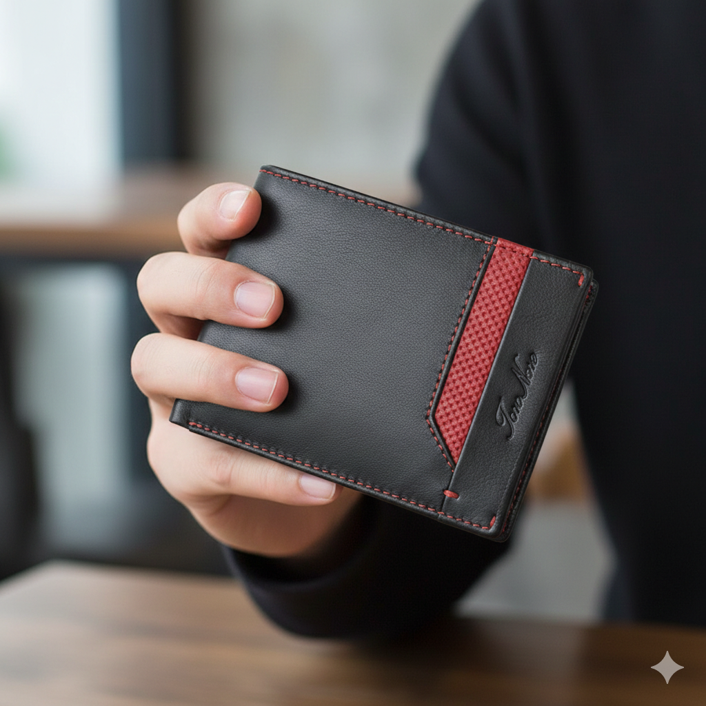 Herren-Geldbörse aus echtem Leder schwarz-rot Vox, RFID-Schutz