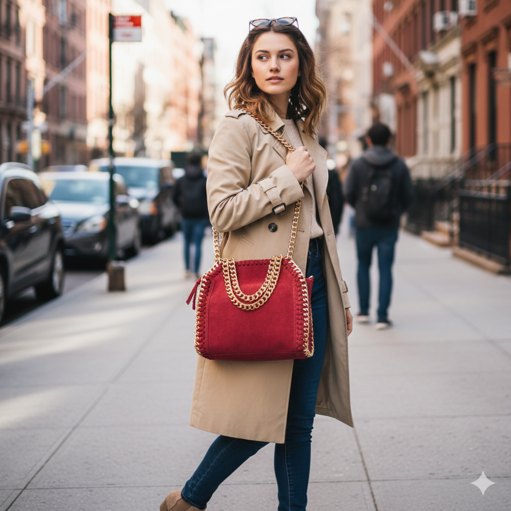 Damenhandtasche aus echtem Leder, rot Ilona