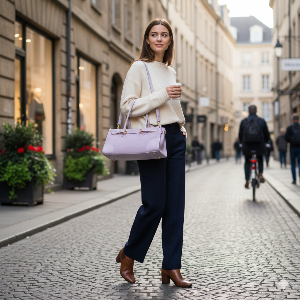 Women's bag made of natural lilac leather Evelin