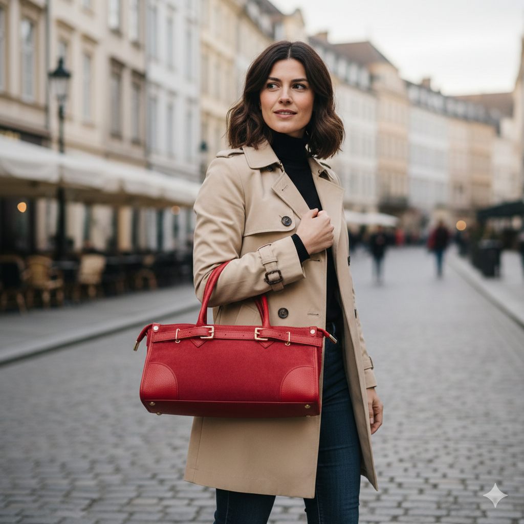 Damenhandtasche aus echtem Leder, rot, Evelin