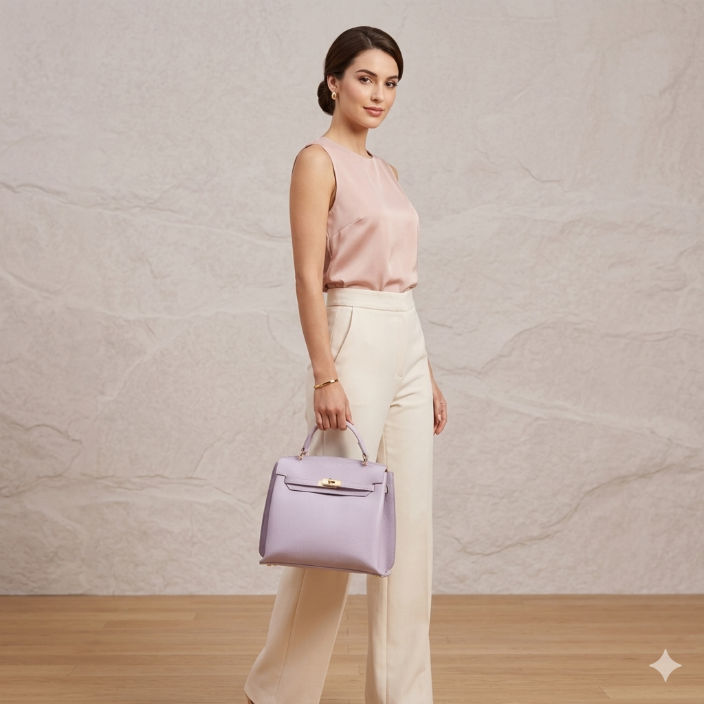 Bolso de mujer de piel natural lila Raluca