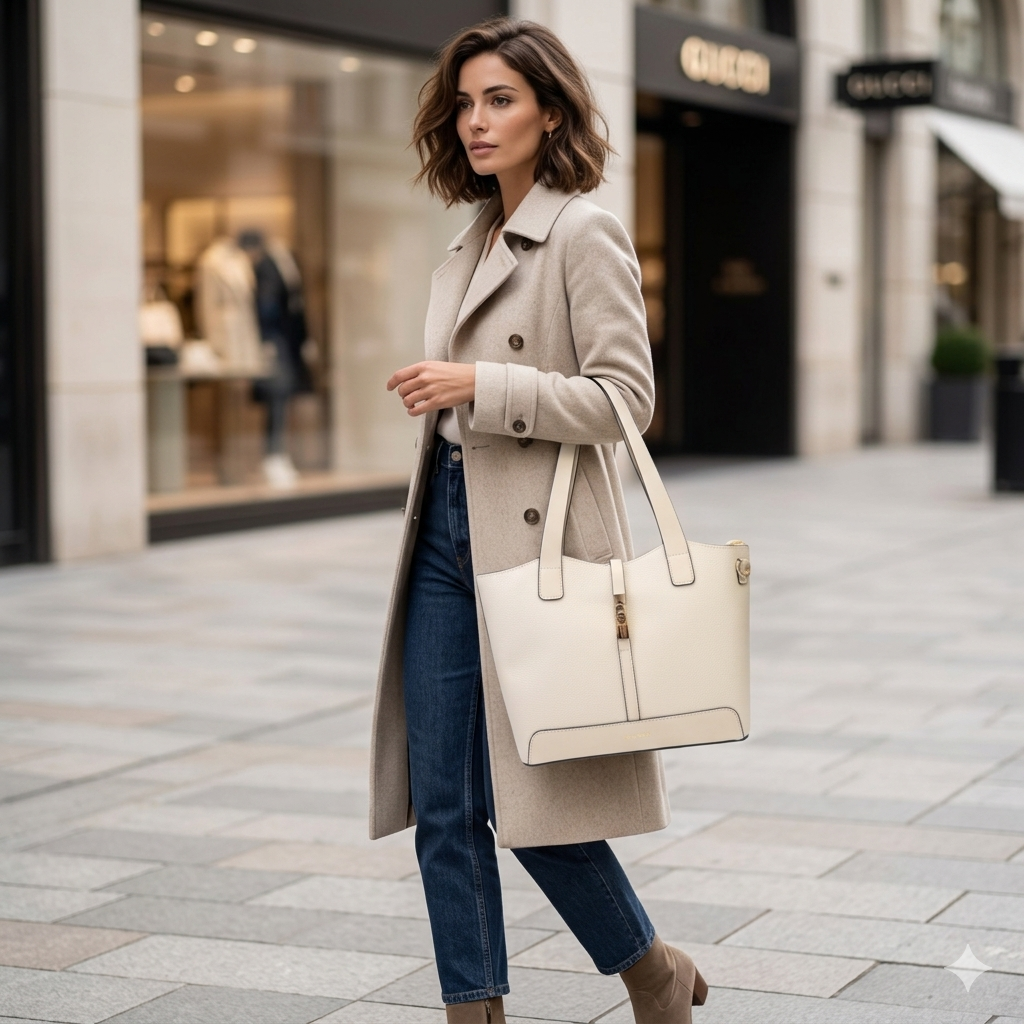 Bolso de mujer de piel natural beige Sorina