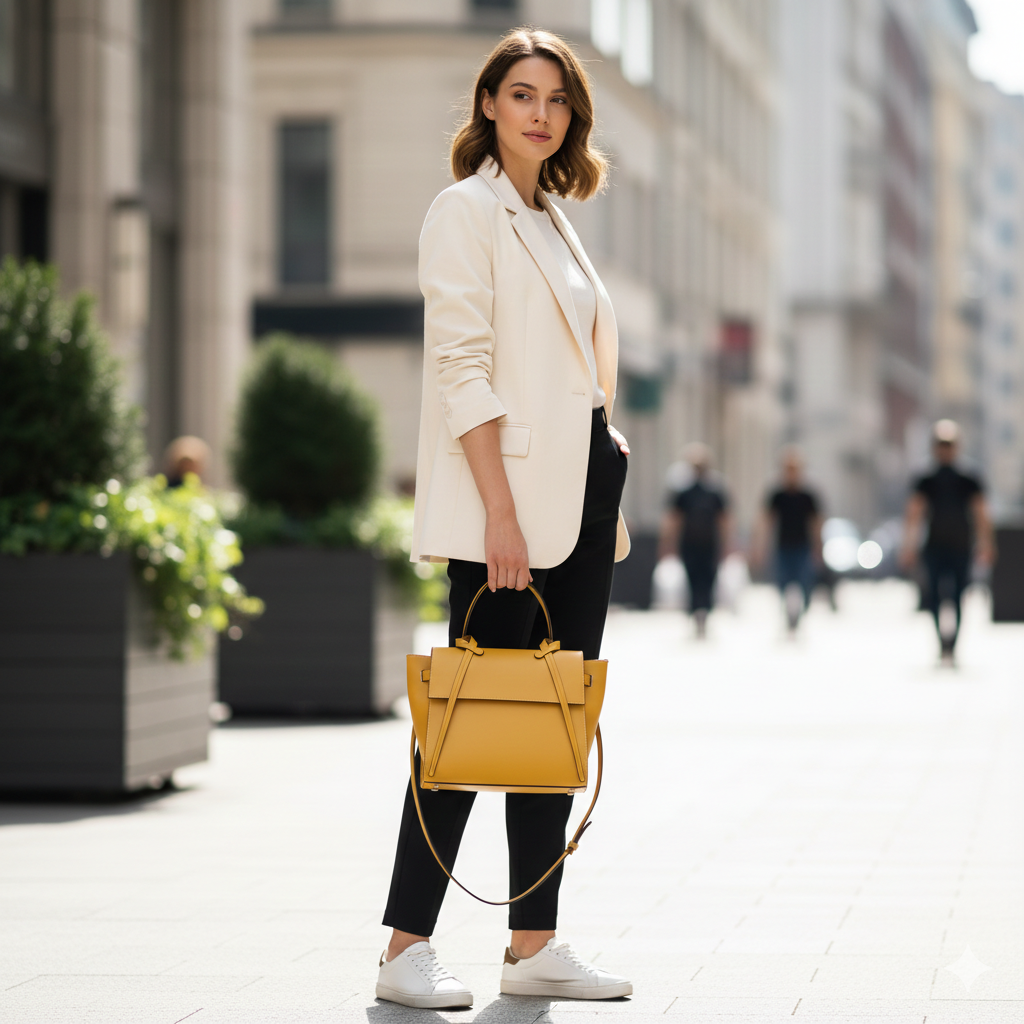 Damenhandtasche aus echtem Leder Senfgelb Erika