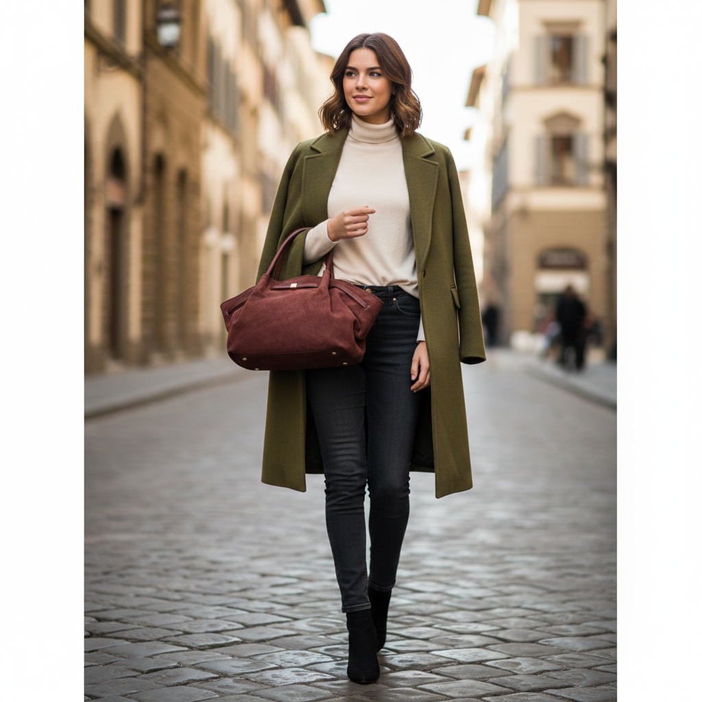 Bolso de mujer de piel natural color burdeos Elena