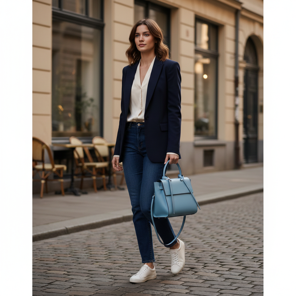 Bolso de mujer de piel natural azul Erika